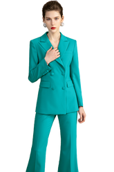 Green and Apricot Double Breasted Wide Leg Pantsuit Set - FashionByTeresa